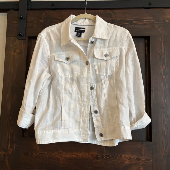 Jones New York Classic White Jean Jacket Style Jacket in Linen Medium - Picture 2 of 8